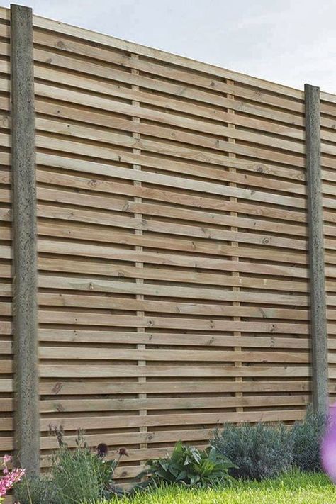 This stylish fence panel will look just gorgeous in a contemporary style garden design 😍 Modern Fence Design Wood, Cheap Fence Panels, Contemporary Fence Panels, Lattice Fence Panels, Slatted Fence, Wooden Garden Buildings, Slatted Fence Panels, Decorative Fence Panels, Wooden Fence Panels