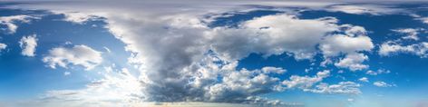 Seamless panorama of sky with puffy Cumulus clouds in spherical equirectangular format with complete zenith for use in 3D graphics, game and composites in aerial drone 360 degree panoramas as sky dome #AD , #advertisement, #spherical, #clouds, #equirectangular, #complete, #format Sky 360, Panorama 360, Graphics Game, Cumulus Clouds, Aerial Drone, Sky View, Art Fonts, In 3d, 360 Degree