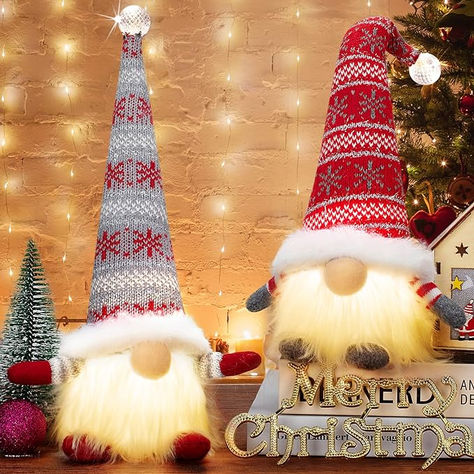 Lighted Handmade Swedish Tomte, Light Up Plush Elf Holiday Present Gift Scandinavian Tabletop Christmas Decorations, Pack of 2 Swedish Tomte, Christmas Tabletop Decor, Santa Decorations, Christmas Gnomes, Handmade Christmas Decorations, Christmas Night, Christmas Plush, Fitz And Floyd, Christmas Table Decorations