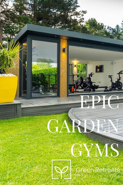 Gazebo Gym Ideas, Small Garden Gym Room, Outdoor Gym Shed, Garden Room Gym Ideas, Home Shed Gym, Outdoor Home Gym Ideas, Garden Gym And Sauna, Outdoor Home Gym Shed, Gym Garden Room