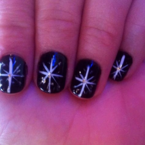 Snowflake nails for Christmas 2011! Christmas Nails Star Of Bethlehem, Star Of Bethlehem Nails, Star Of Bethlehem Nail Art, North Star Nails, Faith Nails Designs, Manger Scene Nail Art, Star Ring Finger Nails, How To Do Snow Flakes On Nails, Christmas Nail Polish