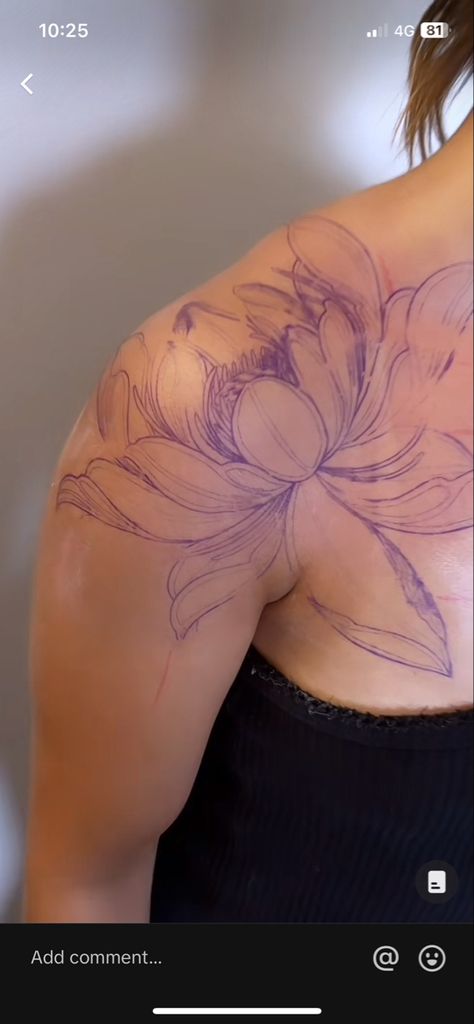 Cute Tattoos For Women Shoulder, Marigold Shoulder Tattoo, Stacey Rosado Tattoos, Women Tattoos Shoulder, Flower Tattoo Black Women, Lily Flower Tattoos Shoulder, Rib Tattoos For Women Side Tat, Side Shoulder Tattoos For Women, Flower Piece Tattoo