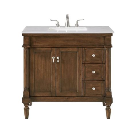 Elegant Decor First Impressions 36-in Brown Undermount Single Sink Bathroom Vanity with White with Occasional Coffee Color Vein Marble Top in the Bathroom Vanities with Tops department at Lowes.com Powder Room Vanities, 36 Inch Vanity, Create Room, Bathroom Necessities, Brush Your Teeth, White Marble Countertops, Marble Vanity Tops, Antique Doors, Single Sink Bathroom Vanity