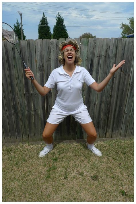 Day 201: #Tennis John McEnroe #costume. Theme Me is a blog that follows a personal challenge to dress to a different theme every day for a whole year. Tennis Costume Party, Tennis Player Outfit Halloween, Dti Theme Tennis Match, Perfect Match Tennis Bid Day Theme, Tennis Halloween Costume, White Tube, John Mcenroe, White Tennis Shoes, Red Headband