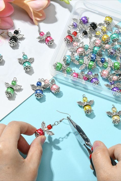 Airssory 60 Pcs 12 Colors Angel with Wing Glass Charms Colorful Fairy Charms for DIY Jewellery Bracelet Earrings Necklace Craft Bag Keychain Decoration Fairy Keychain, Colorful Fairy, Fairy Charms, Bag Keychain, Jewelry Diy Bracelets, Glass Charms, Necklace Craft, Craft Bags, Jewelry Bracelet