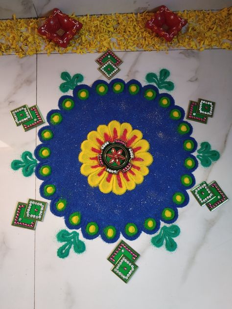 Easy Rangoli with minimal colour Minimal Rangoli, Minimal Color, Easy Rangoli, Diwali Decorations, Simple Rangoli, Diwali, Kids Rugs, Festival, Home Decor