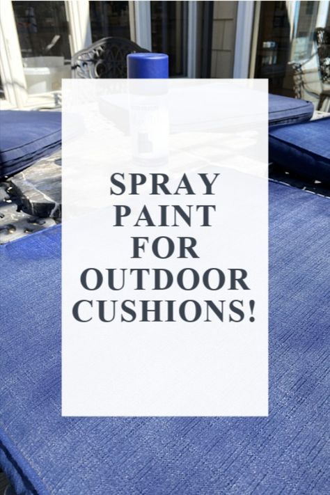 blue painted outdoor cushions and overlay Outdoor Furniture Cushion Covers, Upcycling, Patio Chair Cushions Diy, How To Recover Outdoor Cushions, Diy Outside Cushions, Outdoor Seat Cushions Diy, Recovering Outdoor Cushions, Painting Patio Cushions, Diy Outdoor Cushions Waterproof