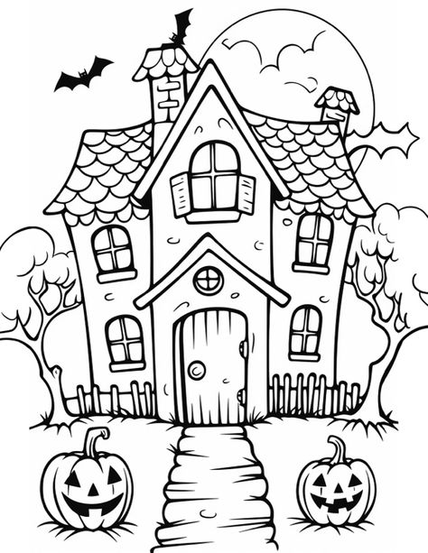 Haunted House Coloring, Halloween Coloring Pages Printable, Cute Halloween Coloring Pages, Halloween Coloring Sheets, Happy Halloween Pictures, Free Halloween Coloring Pages, Vintage Halloween Images, Coloring Pages Easy, Witch Coloring Pages