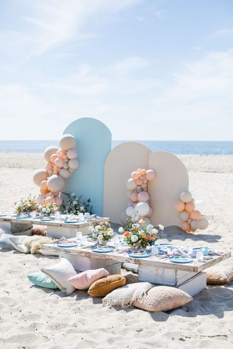 First Birthday At The Beach, Birthday Party On The Beach, Beach Gender Reveal, Birthday At The Beach, Beach Picnic Party, Party At The Beach, Party On The Beach, 10th Birthday Party, Teepee Party