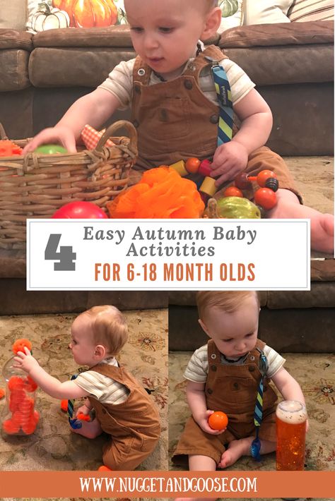 Fall is the perfect time to introduce some new activities to your child! These 4 easy autumn themed tot school activities will stimulate and educate even the tiniest tots! Featuring a Montessori treasure basket, sensory bottle, fall fine motor activities and more! Fall Activity For One Year Old, 8 Month Old Fall Activities, Fall Activities With One Year Old, Fall Activities For 15 Month Old, Montessori, September Activities For Infants, Fall Themed Infant Activities, Fall Crafts For 12 Month Olds, Halloween Activities For 8 Month Old