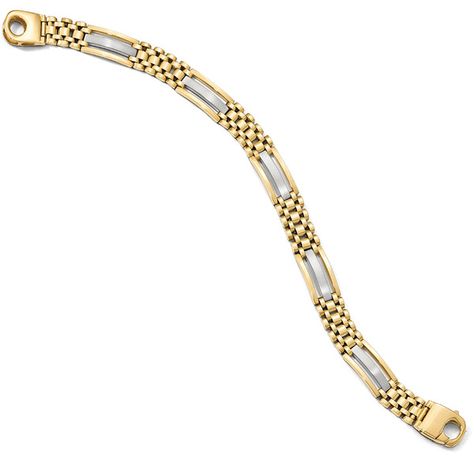 Allurez Polished & Satin Fancy Rolex Link Men's Bracelet 14k Two-Tone... ($1,860) ❤ liked on Polyvore featuring men's fashion, men's jewelry, men's bracelets, mens yellow gold bracelets, mens chain link bracelets, mens two tone bracelets, mens gold bracelets and mens cuban link chain Basketball Necklace, Gents Bracelet, Free Mason, Mens Chain, Gold Earrings For Men, Bracelets For Boyfriend, Mens Chain Bracelet, Men Bracelets, Gold Rolex