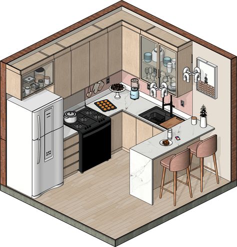 Parametric Revit Families for Interior Design | Blocks Revit Families, Tiny Kitchen Design, Simple Kitchen Design, Kitchen Layout Plans, Small Apartment Kitchen, Small Kitchen Layouts, Small Apartment Design, Small Kitchen Decor, Small House Design Plans