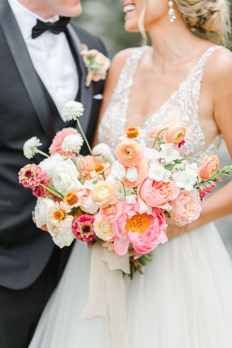 Pink peach violet and white bridal bouquet, Wedding at Estancia La Jolla, Cavin Elizabeth Photography Spring Wedding Bouquets, Bridal Bouquet Pink, Unique Wedding Photography, August Wedding, Bright Wedding, Pink Wedding Flowers, Pink Bridal, Pink Bouquet, Peach Wedding