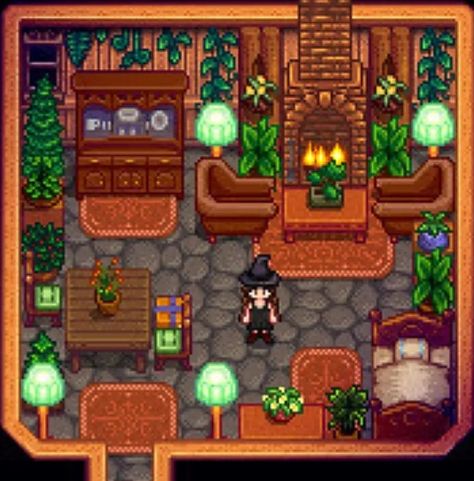 Stardew Guest House, Stardew Valley Guest House, Stardew House Design, Stardew Valley Grandpa Shrine, Stardew Valley Interior Design, Stardew Valley House Interior, Stardew Layout, Stardew Ideas, Stardew Mods