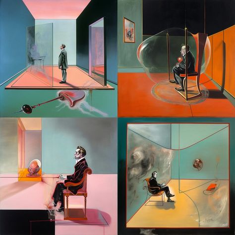 Francis Bacon Midjourney style | Andrei Kovalev's Midlibrary 2.0 Disturbing Paintings, Bacon Art, Pieter Bruegel The Elder, Art Periods, Bear Paintings, Black Comics, Alberto Giacometti, Francis Bacon, Horse Aesthetic