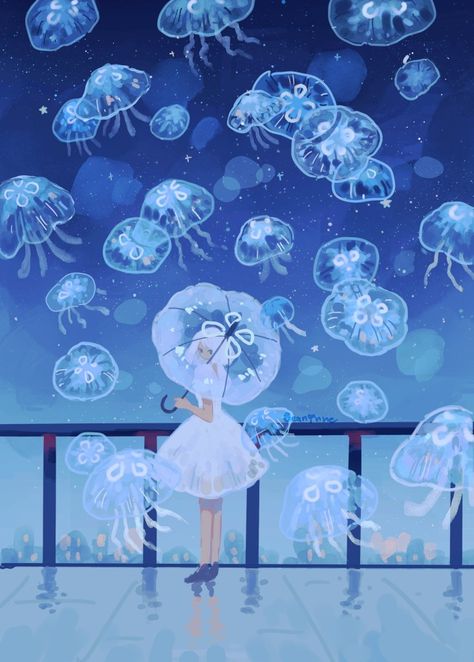 Jellyfish, Umbrella, A Woman, On Twitter, Twitter, Art