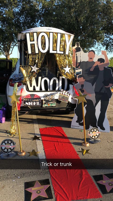 Hollywood Red  Carpet Trunk-or-Treat Truck Trunk Or Treat, Sabrina Costume, Church Trunk, Halloween Car Decorations, Movie Theater Aesthetic, Memory Care Activities, Old School Movies, Red Carpet Theme, Hollywood Red Carpet