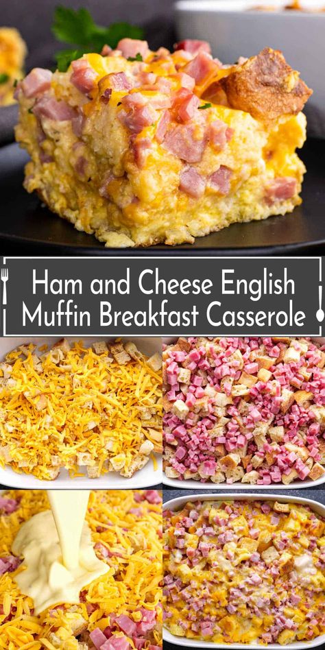 Easy Ham And Egg Breakfast Casserole, Egg Breakfast Prep Ideas, Diced Ham Breakfast Casserole, Ham And Egg Breakfast Sandwich, Ham Souffle Recipes, Breakfast And Brunch Ideas, Ham And Cheese English Muffins, Ham And Cheese Omelette Bake, Ham Croissant Bake