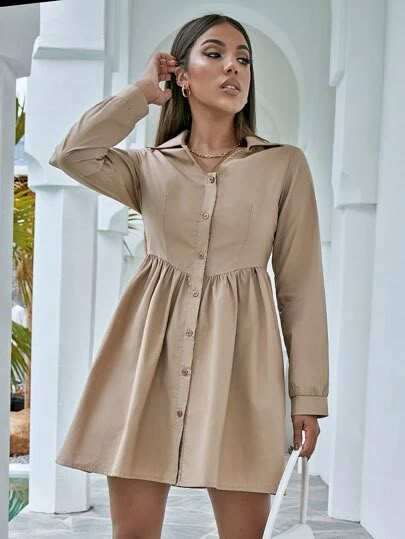 Dresses For Women Classy, Western Dresses For Women, Statement Fashion, Kurta Designs Women, The Button, Khaki Dress, Kurta Designs, Western Dresses, Smock Dress