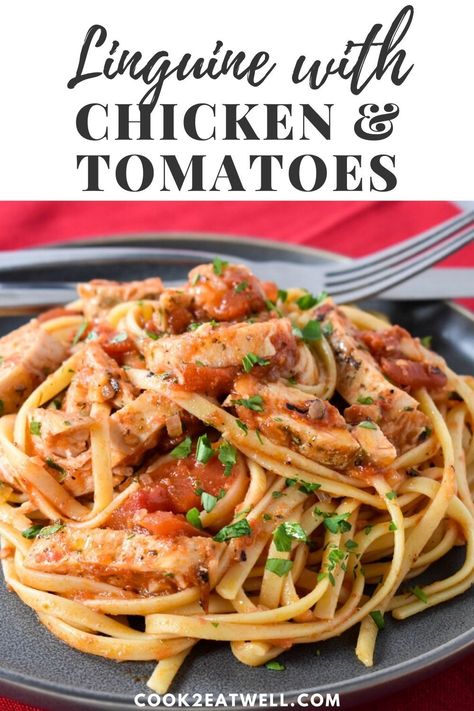 Recipes Using Linguine Noodles, Linguine Recipes Chicken, Linguine Recipes Easy, Pasta Recipes Linguine, Chicken Tomato Pasta, Chicken And Tomatoes, Chicken Recipes With Tomatoes, Chicken Breast Pasta, Chicken Linguine