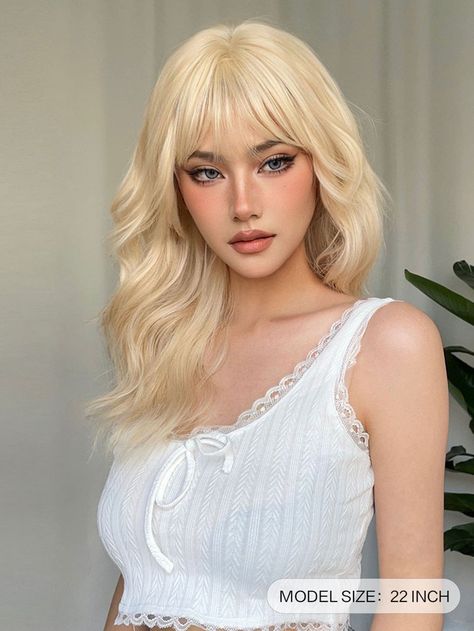 Long Wavy Blonde Synthetic Wigs Platinum Daily Natural Hair Wigs With Bangs Cosplay Wig For Women Heat Resistant | SHEIN USA Blonde Hair Wig, Long Blonde Wig, Natural Hair Wigs, Long Curly Wig, Hair Extensions Best, Fake Hair, Natural Wigs, Blonde Wig, Light Blonde