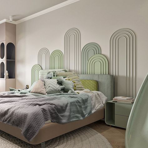 Aesthetic Bedroom Interior Ideas, Small Bedroom Back Wall Design, Kids Bed Back Design, Kids Room Bed Back Wall Design, Interior Wall Design Bedrooms, Teens Bedroom Boys, Kids Bedroom Designs Boys, Kids Room Ceiling Design, Kids Bed Ideas