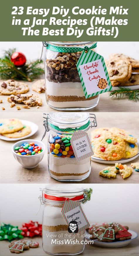 23 Easy Diy Cookie Mix in a Jar Recipes (Makes The Best Diy Gifts!) - Miss Wish Natal, Mix In A Jar Recipes, Mason Jar Cookie Mix Recipe, Cookie Mix In A Jar Recipe, Mason Jar Gifts Recipes, Jar Food Gifts, Mason Jar Cookie Recipes, Cookie Mix Jar, Best Diy Gifts