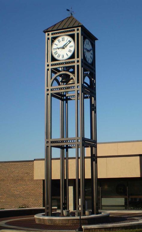 Towers | The Verdin Company Modern Clock Tower, Clocktower Architecture, Community Gathering Space, Tower Clock, Library Signage, Community Gathering, Landscape And Urbanism Architecture, Pillar Design, Outdoor Clock