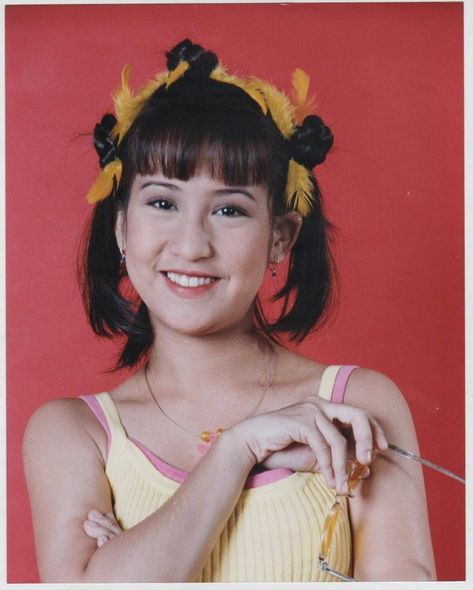 Jolina Magdangal 90s, 90s Filipino, Jolina Magdangal, Hairstyle 90s, Pigtail Buns, Black Hair 90s, Pasig City, Iconic Hair, 90s Pop Culture