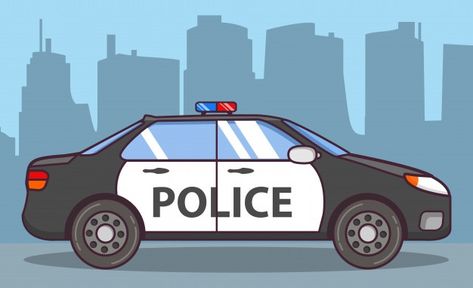 Police car side view. | Premium Vector #Freepik #vector #car #city #blue #cartoon Car Cartoon Drawing, Police Car Illustration, Police Car Drawing, Police Car Cartoon, Police Car Pictures, Police Birthday Cakes, Kids Police Car, Shadow Activities, Police Car Lights