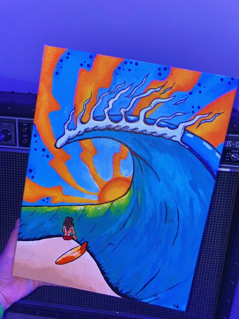 Trippy Beach, Surf Art Painting, Drew Brophy, Painting Trippy, Surfer Painting, Beach Canvas Paintings, Artsy Painting, Surf Painting, Beach Wall Collage