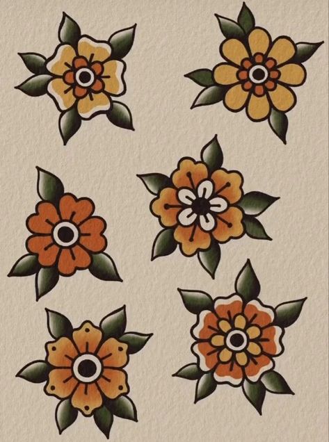 American Traditional Drawing Ideas, American Traditional Ribbon Tattoo, Traditional Flowers Drawing, Traditional Heart And Flower Tattoo, Tattoo Flowers Traditional, Flash Art Flowers, Sailor Jerry Flower Tattoo, Small Flash Tattoo Ideas Traditional, Old American Traditional Tattoo