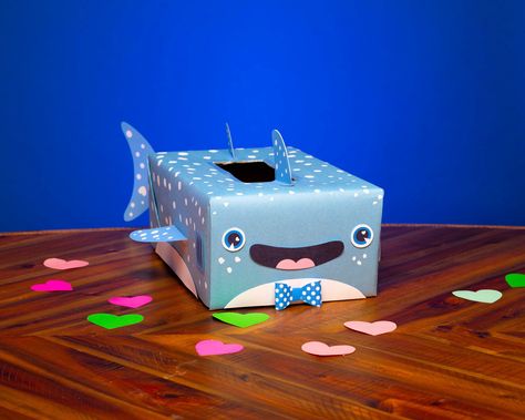 Whale Valentine Box Ideas, Shark Valentines Boxes, Valentine Mailbox Craft, Mailbox Craft, Diy Valentine's Box, Diy Valentines Box, Kids Valentine Boxes, Valentine Box Ideas, Valentine Card Box