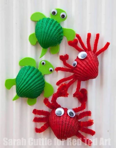 Ocean Kids Crafts, Crab Crafts, Crab Shells, Art Coquillage, Ocean Kids, Sea Crafts, Vbs Crafts, Ocean Crafts, Beach Crafts