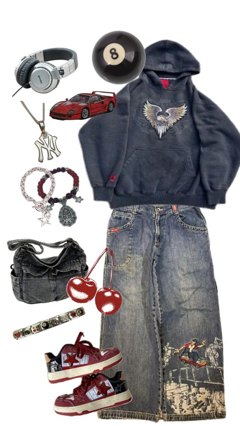 outfit ideas inspo Streetcore Aesthetic Outfit, Streetcore Outfit, Streetwear Grunge Outfit, Streetwear Maximalist, Maximalism Outfit, 2000s Alt Fashion, Alt Streetwear, Hood Fashion, Trashy Outfits