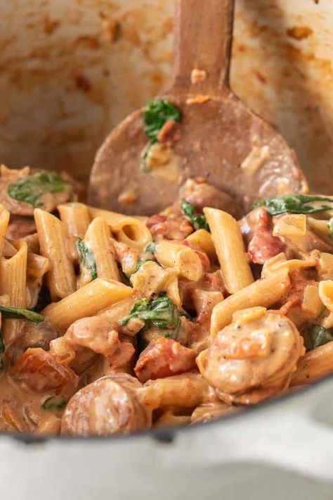 Chicken Sausage Pasta Instant Pot, Tuscan Chicken Sausage Pasta, Smoked Sausage Spinach Pasta, Meal Prep With Chicken Sausage, Chicken Sausage Pasta Crockpot, One Pot Spinach Chicken Sausage And Feta Pasta, Chicken Polish Sausage Recipes, Chicken And Sausage Recipes Healthy, Dinner Chicken Sausage