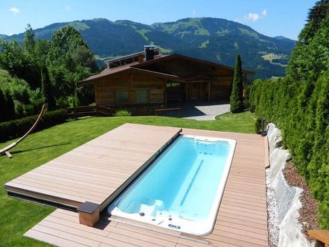 8. Rolling Pool Cover Diy Pool Cover, Kleiner Pool Design, Automatic Pool Cover, Wooden Pool, Swimming Pool Decks, Wooden Deck, Small Pool Design, Backyard Pool Landscaping, Diy Pool