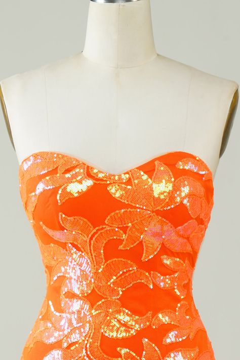 ZAPAKA Women Strapless Orange Tight Homecoming Dress Sequins Sleeveless Cocktail Dress Orange Cocktail Dress Lulus, Glitter Homecoming Dress, Black Lace Formal Dress, Tight Homecoming Dress, Black Lace Evening Dress, Red Lace Prom Dress, Burgundy Homecoming Dresses, Sparkly Prom Dresses, Floral Prom Dresses