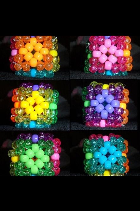 All six sides of a Kandi Cube. Kandi Shaker Cube, Kandi Square, Decora Kei Fashion, Kandi Crafts, Rave Kandi Ideas, Arcade Carpet, Kandi Perler, Decora Harajuku, Kandi Cuff Patterns