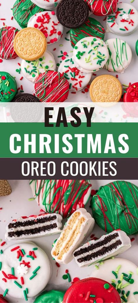 Christmas Oreos are fun and easy to make, these festive Oreos will look great on your dessert table. Even better is that the kids can help make these tasty treats. Oreo Cookie Recipes Christmas, Oreo Bark Christmas, Oreo Covered Cookies, Christmas Tree Oreos, Christmas Oreo Balls Recipe, Chocolate Covered Oreos Recipe, Christmas Cookies With Oreos, New Years Treats For Kids, Dipped Oreos How To Make