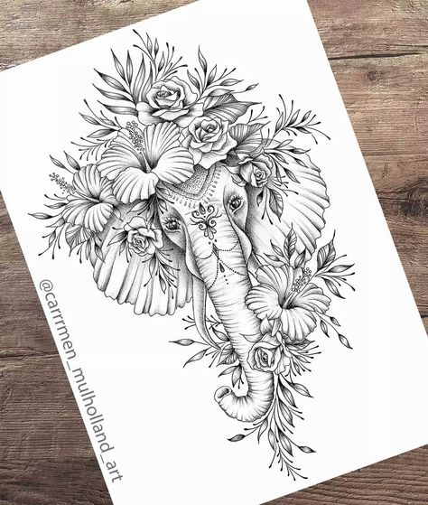 Elephant Tattoos Thigh Flowers, Mandala And Elephant Tattoo, Feminine Thigh Tattoos Elephant, Leg Tattoos Women Animals, Leg Tattoos Women Elephant, Thigh Tattoos Elephant Women, Tropical Elephant Tattoo, Over Coming Tattoos, Elephant Tattoos Mandala