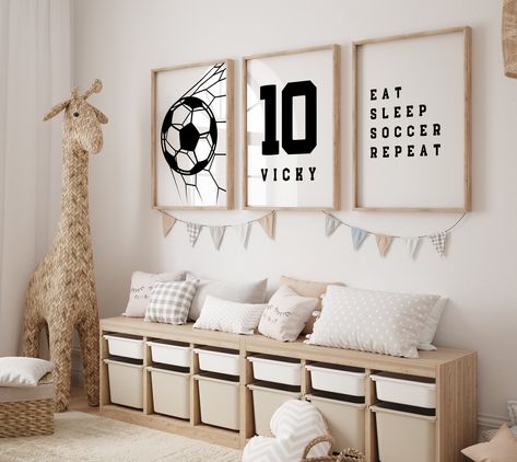 Set of 3 Soccer Wall Art Prints Personalized Soccer Prints Boys Bedroom Decor, Kids Bedroom Soccer Decor, Custom Soccer Wall Art - Etsy Australia Girls Soccer Bedroom, Boys Soccer Bedroom, Soccer Themed Bedroom, Soccer Bedroom, Soccer Room, Football Rooms, Soccer Decor, Wall Art Boys, Soccer Wall Art