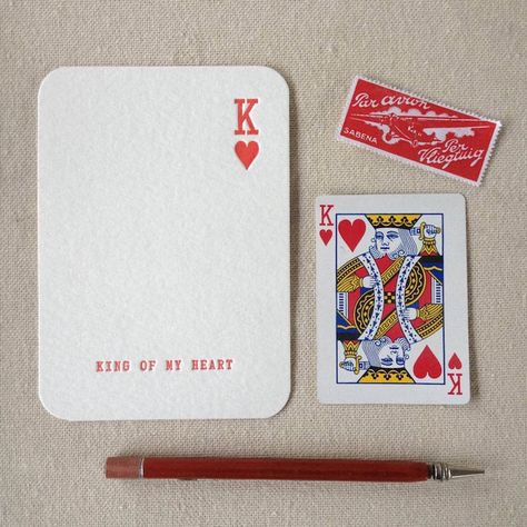 Funny Valentines Cards, Bf Gifts, Heart Card, Valentines Card, Letterpress Cards, King Of My Heart, Heart Cards, 판타지 아트, Playing Card