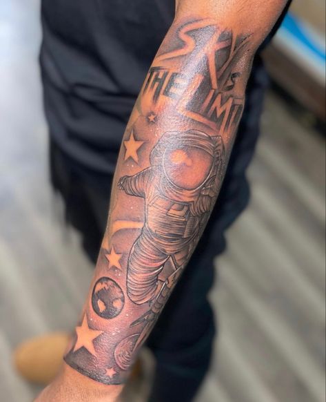 Deep Meaningful Tattoos For Guys, Shoot For The Stars Tattoo Men, Tattoo For Teens Boys, Boondock Tattoo Ideas, Men Scorpio Tattoo Ideas, Half Sleeve Tattoos For Guys Lower Arm, Men Tattoo Ideas Sleeve Family, Tattoo Ideas Black Male, Skys The Limit Tattoo Men