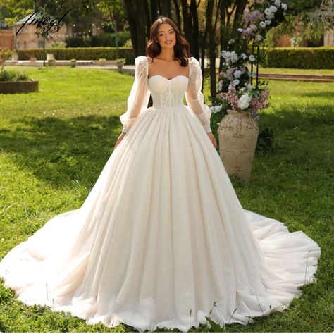 Elegant Wedding Dresses Strapless Detachable Long Sleeve Beaded Corset Style Bridal Gown Soft Wedding Dress With Sleeves, Wedding Dress Sweetheart Neckline With Sleeves, Princess Wedding Dresses With Puffy Sleeves, Sweetheart Long Sleeve Wedding Dress, Corset Wedding Gown With Sleeves, Corset Wedding Dress Long Sleeve, Fairytale Wedding Dress With Sleeves, Poofy Sleeve Wedding Dress, Wedding Dresses Puffy Sleeves