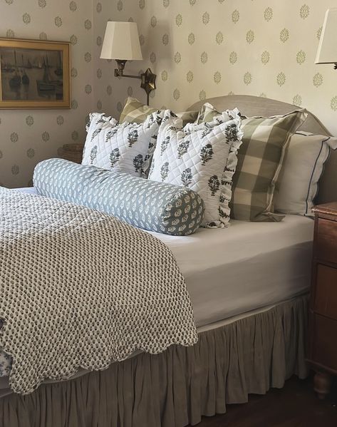 Blue Quilt Bedroom, Tessa Foley, Vintage Farmhouse Bedroom, Apartment 2023, Small Bedroom Inspiration, Guest Bedroom Design, Strip Mall, Sleigh Bells, Guest Room Decor