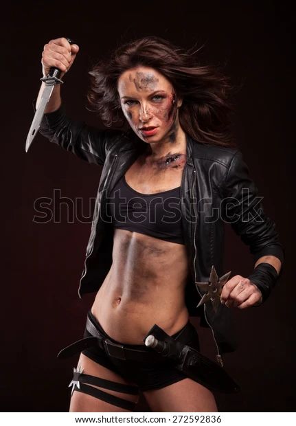 Portrait Beautiful Woman Posing Military Style Stock Photo 272592836 | Shutterstock Woman Holding Knife, Holding Knife, Blood Drop, Woman Posing, Sharp Knife, Styled Stock Photos, Styled Stock, Female Poses, Military Style