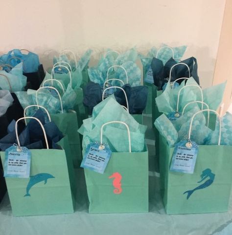 Under The Sea Gift Bags Party Favors, Mermaid Loot Bag Ideas, Pastel Mermaid, Under The Sea Decorations, Birthday Sleepover, Sea Turtle Gifts, Shades Of Aqua, Ocean Gifts, Turtle Gifts