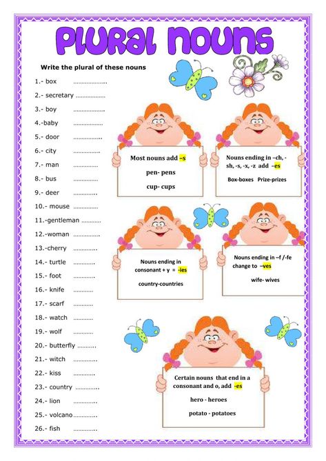 Plural E Singular, Irregular Plural Nouns Worksheet, Nouns Exercises, Plurals Worksheets, Plural Nouns Worksheet, Ingles Kids, Plural Noun, Irregular Plurals, Singular And Plural Nouns