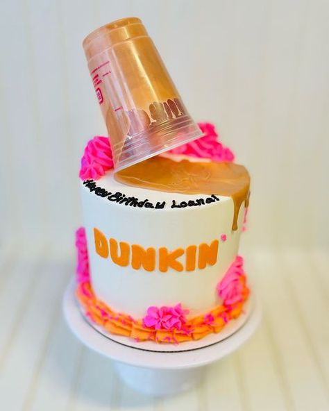 Dunkin Cake Ideas, Dunkin Birthday Cake, Dunkin Donuts Cake Birthday, Dunkin’ Donuts Cake, Dunkin Birthday Party, Dunkin Donut Cake, Dunkin Party, Dunkin Dounuts, Coffee Cake Decoration